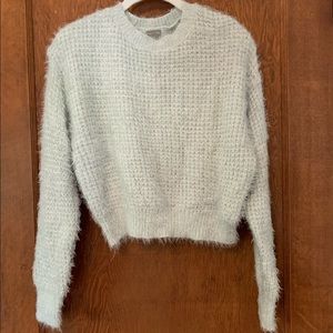 Light blue cropped fuzzy sweater